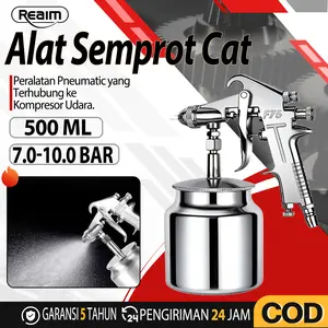 REAIM Alat Semprot Cat Pneumatik Kapasitas 500ml Tangki Bawah dengan Nozzle Tembaga Presisi untuk Proyek Pengecatan Body Mobil Motor Furniture Kayu Logam Dinding Eksterior Interior Hasil Akhir Rata Halus Rekomendasi Kompatibel Kompresor Angin Standar