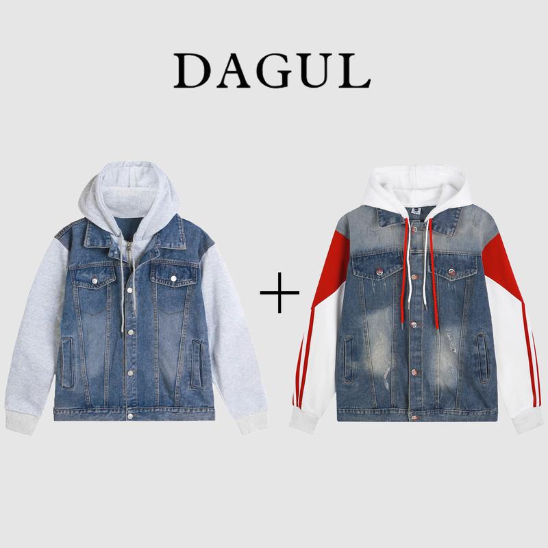 Áo khoác nam nữ DAGUL denim nam nữ phối tay nỉ bông vải dày dặn logo thêu da khóa inox Jacket Có Túi