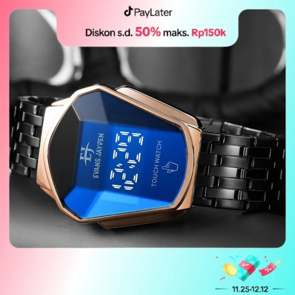 DISKON  Evans Jayden Jam Tangan Pria 9953 Rantai Stainless Steel Digital Touch Screen Sapphire Glass Water Resistant 10 ATM Kaca Watches