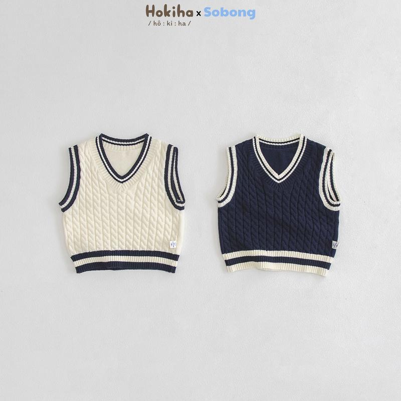 [Hokiha x Sobong] AL144 - Áo gile len cổ V cho bé trai bé gái chất len dày dặn, ấm áp, mềm mại size 8-17kg