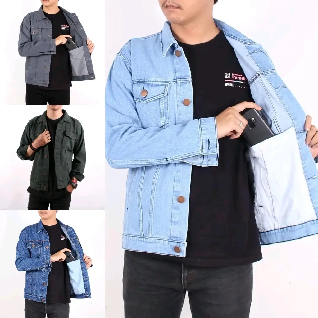 Jaket Jeans Denim Pria Lengan Panjang Big Size M-L-XL-XXL-XXXL