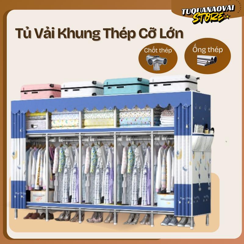 Tủ Vải Khung Thép Chốt Nối Thép 5 Buồng 10 Ngăn Cao 1m75 Rộng 2m5 Cỡ Lớn Lắp Ghép Đa Năng Chất Liệu Bền Bỉ Kích Thước Rộng Rãi 243cm x 45cm x 170cm