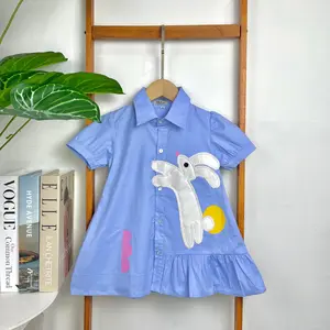 Filobee Kidswear Dress Anak Perempuan Bahan Katun Motif Kelinci Imut Ruffle di Bawah Fashion Nyaman untuk Acara Santai