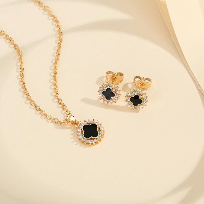 Bộ Trang Sức Bông Tai Và Vòng Cổ Cỏ Bốn Lá, Kim Cương Lấp Lánh, Thanh Lịch Và Thời Trang, Phong Cách Cổ Điển, Đồ Trang Sức Tinh Tế