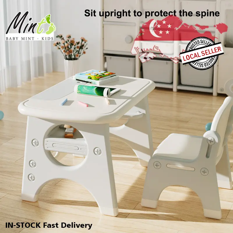 SG STOCK - Kids Children Educational Learning Writing Study Table Set Mini Storage phone/ tablet Stand  Reading Desk Baby Dining Table Stool Chair Kids Play Table Bookshelf Homework Table Kids play Table set