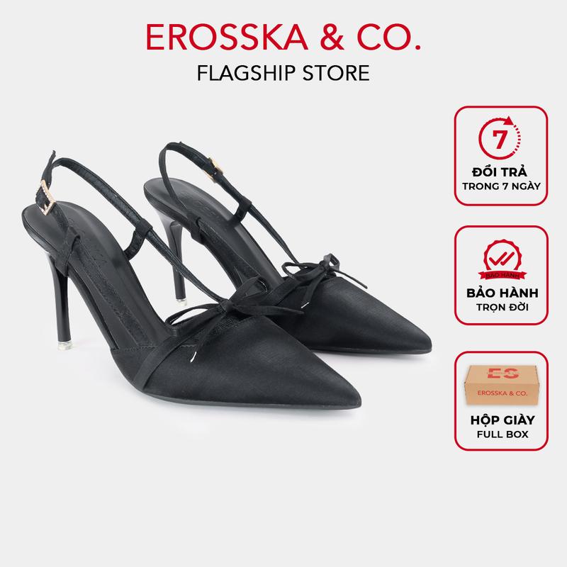   EROSSKA  - Giày cao gót nữ mũi nhọn  phối nơ kiểu dáng thanh lịch sang trọng màu đen 10cm,có hộp giày,fullbox  - EH051 