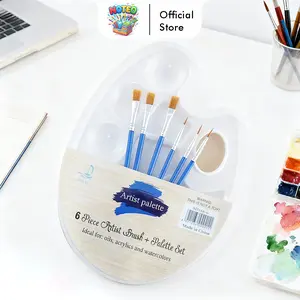 Kuas + Palette Set Kuas Melukis Lengkap dan Palet Plastik 6 Lubang Kuas Premium YL0309-01 alat  belajar