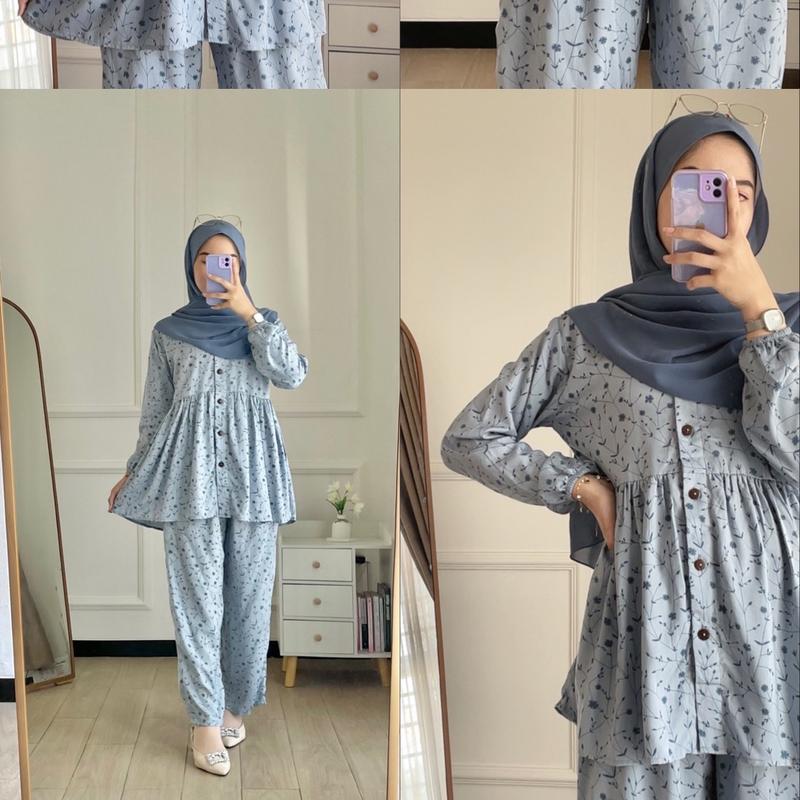 ONE SET PIYAMA RAYON VISCOSE / PIYAMA RAYON PREMIUM / PIYAMA KOMBINASI / PIYAMA MOTIF ADA SIZE S M L XL Setelan 8