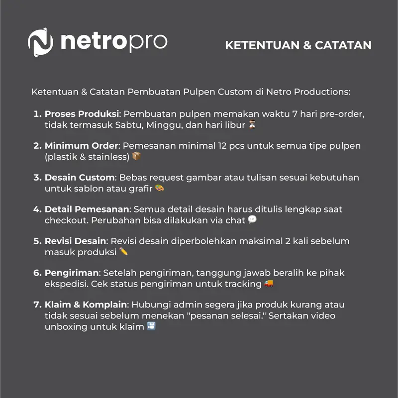 Pulpen Custom Plastik & Stainless | Sablon & Grafir | Netro Productions 4