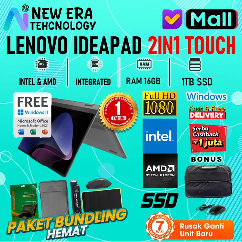 LENOVO IDEAPAD 5 2IN1 16 14 TOUCH CORE I7 150U - RYZEN 7 8845 7730 16GB 1TB SSD W11 FHD IPS FLIP X360 FLEX 1