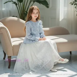 Setelan Anak Perempuan Cringkle Eroora Motif Bunga dengan Rok Bordir Bahan Malika Viral Usia 1 sampai 12 Tahun Cocok untuk Lebaran