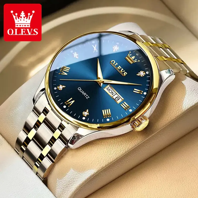 OLEVS Jam Tangan Pria Original 5563 Anti Air Luxury Analog Stainless Steel Cod Watch for Men Arloji Dari Kaca 3