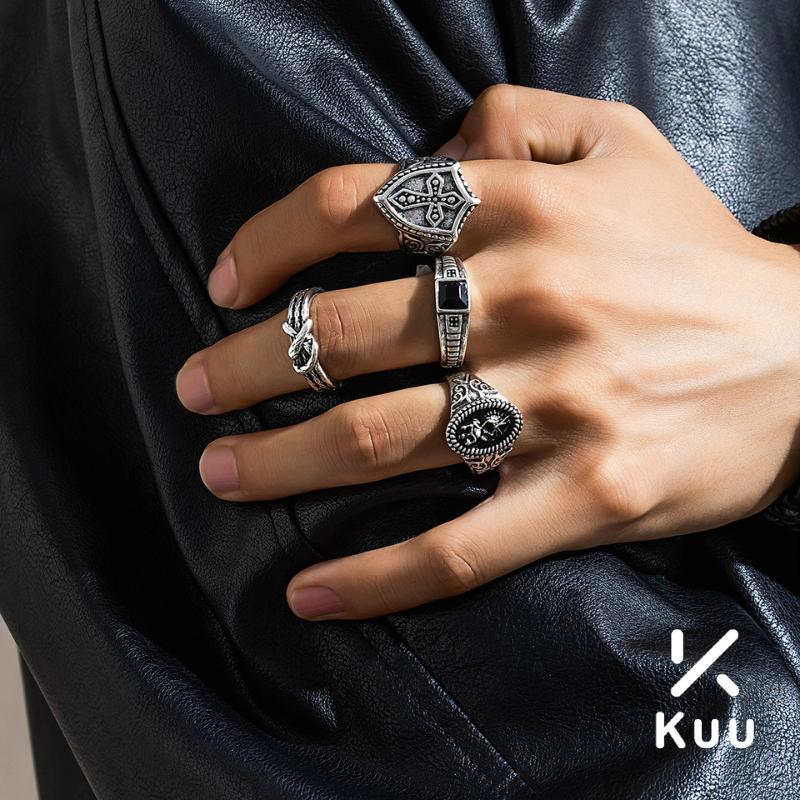 Bộ Set nhẫn mạ bạc chất liệu titan chống han gỉ thiết kế thời trang Kuu Clothes phong cách Âu Mỹ cân mọi outfit - Nhẫn SET Carry