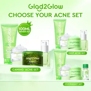 【ACNE SET】Glad2Glow ACNE CALMING 4in1 BUNDLE-MUGWORT ACNE GEL MASK + CENTELLA SOOTHING GEL +POWER ACNE SERUM+GEL MOISTURIZER /Kiwi Moist / Drying lotion-Menenangkan Jerawat Mengontrol Minyak Merawat Kemerahan Melembapkan Kulit Wajah Skincare