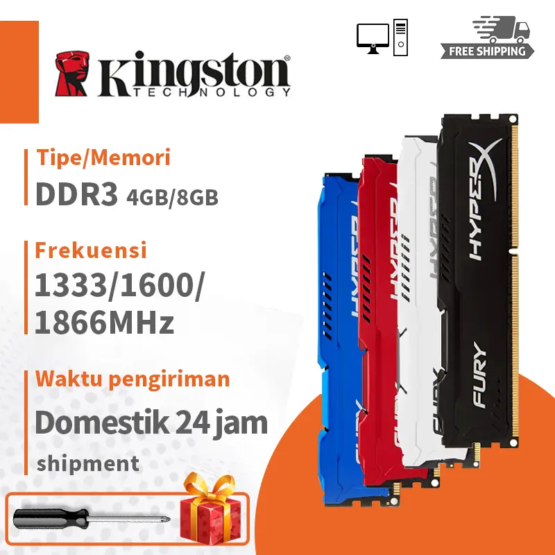 RAM DDR3, Kingston, ฮิปเปอร์ X, 4GB, 8GB, 1866/1600/1333MHz, PC3-12800/10600, 240Pin, 1.5v, DIMM, เหมาะสำหรับการเล่นเกมบนเดสก์ท็อป, หน่วยความจำ