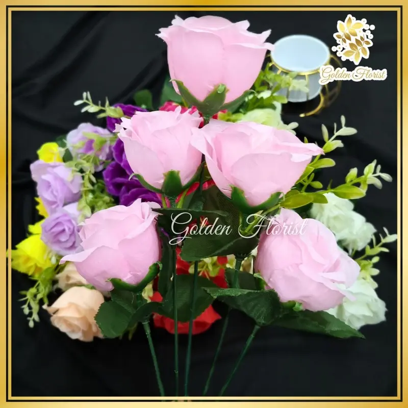 Bunga Mawar 1 Tangkai 5 Kuntum Termurah/Bunga Rose Tropis Artificial/Bunga Imitasi Mawar Palsu Dekorasi (NK-235) 3