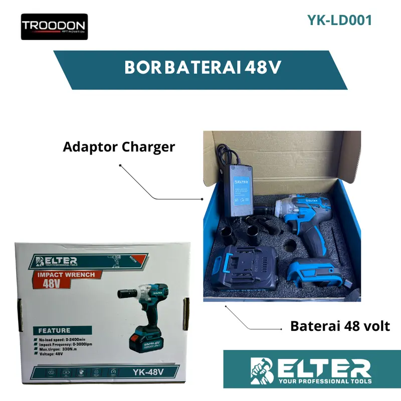 BELTER Mesin Bor Impact Baterai 48v Impact Wrench 12.7mm Bor Buka Pasang Baut Motor 5