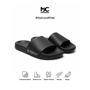 MJC Indonesia Slop Pria Distro Selop Pria Wanita Sendal Slip On Full Hitam Sandal Selop Anti Slip Shoes 36-44 Luar Ruang Karet fleksibel elegan Sandals & Flip Flops sandal  cowok
