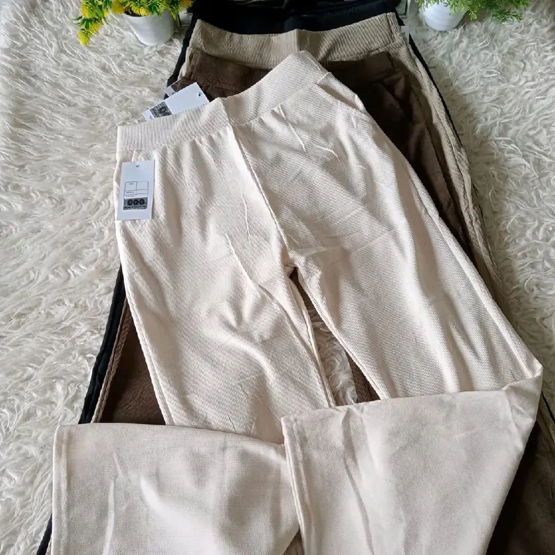 Celana cutbray corduroy Celana pinggang karet Celana wanita dewasa Celana cutbray kekinian bawahan panjang 4