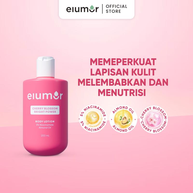 New Product! Elumor Body Lotion Cherry Blossom Bright Power 200ml | Body Lotion Whitening Kulit Kering Kusam 2