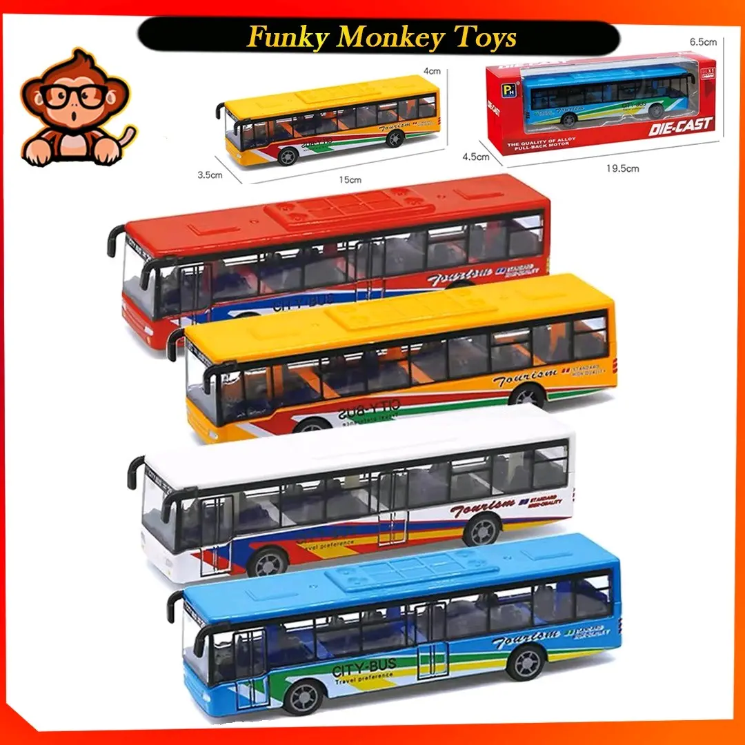 City Bus Alloy Pull Back Vehicles Mini Model Die Cast Car Toys Children's Gift Mainan Budak Lelaki Perempuan Plastic Toys Bus Light