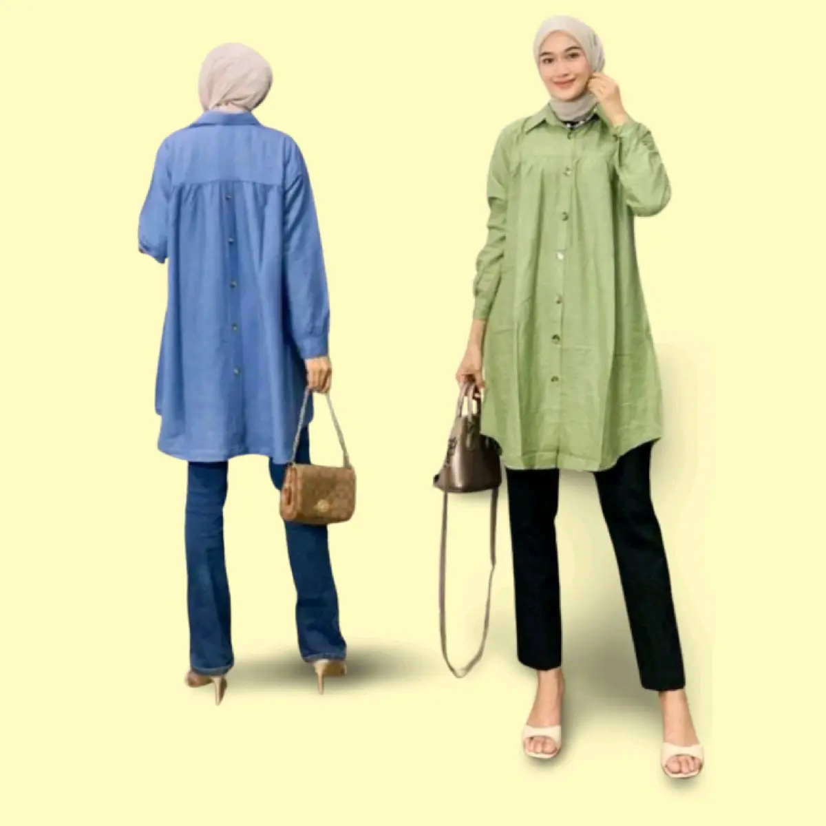 Tunik Polos Polo Linen Premium Kemeja Wanita Kancing Depan Belakang Atasan Muslim Remaja Dewasa Basic