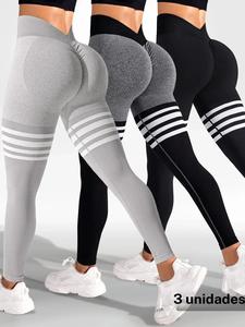 Leggings deportivos para mujer con estampado de rayas y fruncido en la cintura en V, leggings de yoga sin costuras de alta elasticidad, ropa deportiva para damas para uso interior y exterior