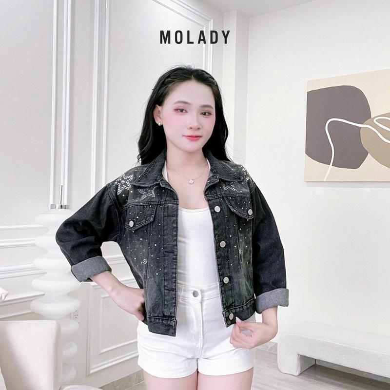  MOLADY - Áo Khoác Jeans Nữ Đính Đá Họa Tiết Ngôi Sao Gu Sang Xịn Chất Vải Cao Cấp K541 