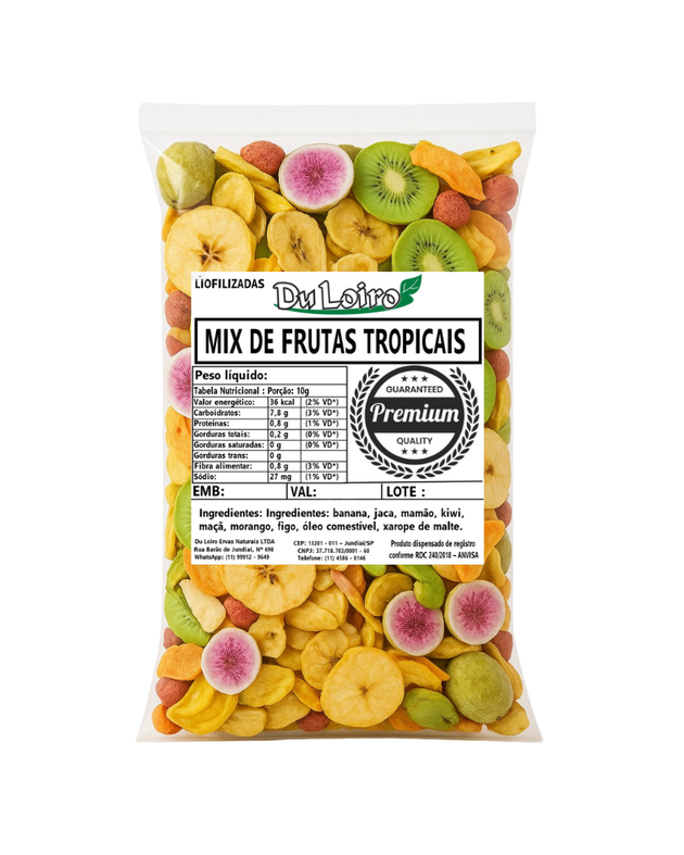 Banana + Jaca + Mamão + Kiwi + Maçã + Morango – Mix de Frutas Tropicais Natural