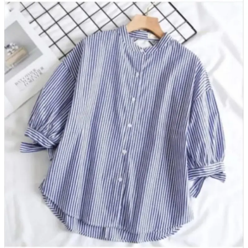 atasan kemeja salur wanita S M L XL XXL XXXL