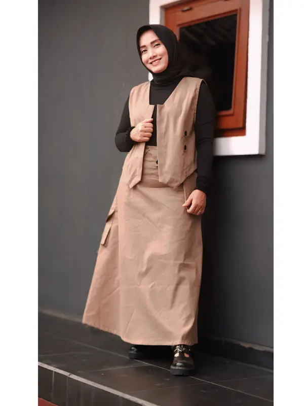 One Set Ohara Cargo Bahan Katun Import Setelan Wanita Rompi kekinian Style Muslim Lembut Nyaman 4