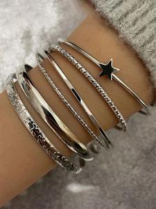 Conjunto de pulseras con diseño de estrella vintage, joyería casual para fiestas para mujer, accesorio de estilo simple y multicapa, idea perfecta como regalo