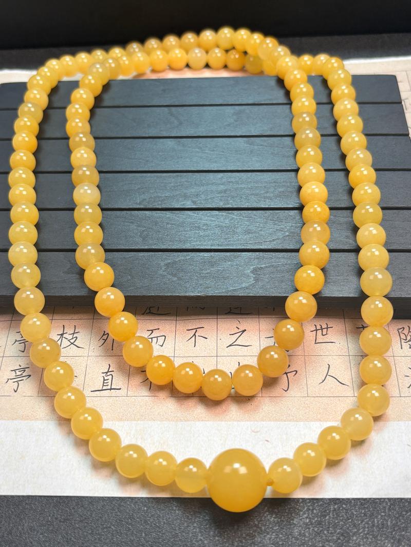 Product Introduction of 1 pcs 108 10mm beads necklace Nature Chicken Blood Jade yellow beads  necklace 2