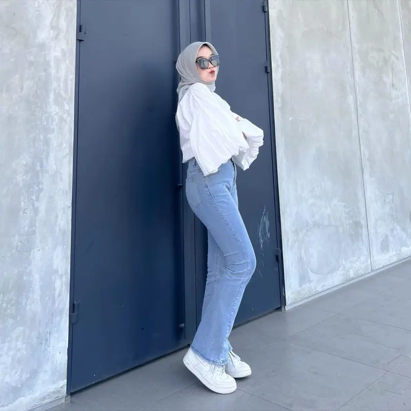 Celana Jeans Wanita Cutbray Stretch- Celana Wanita Kekinian Highwaist Polos Slim Fit premium 5