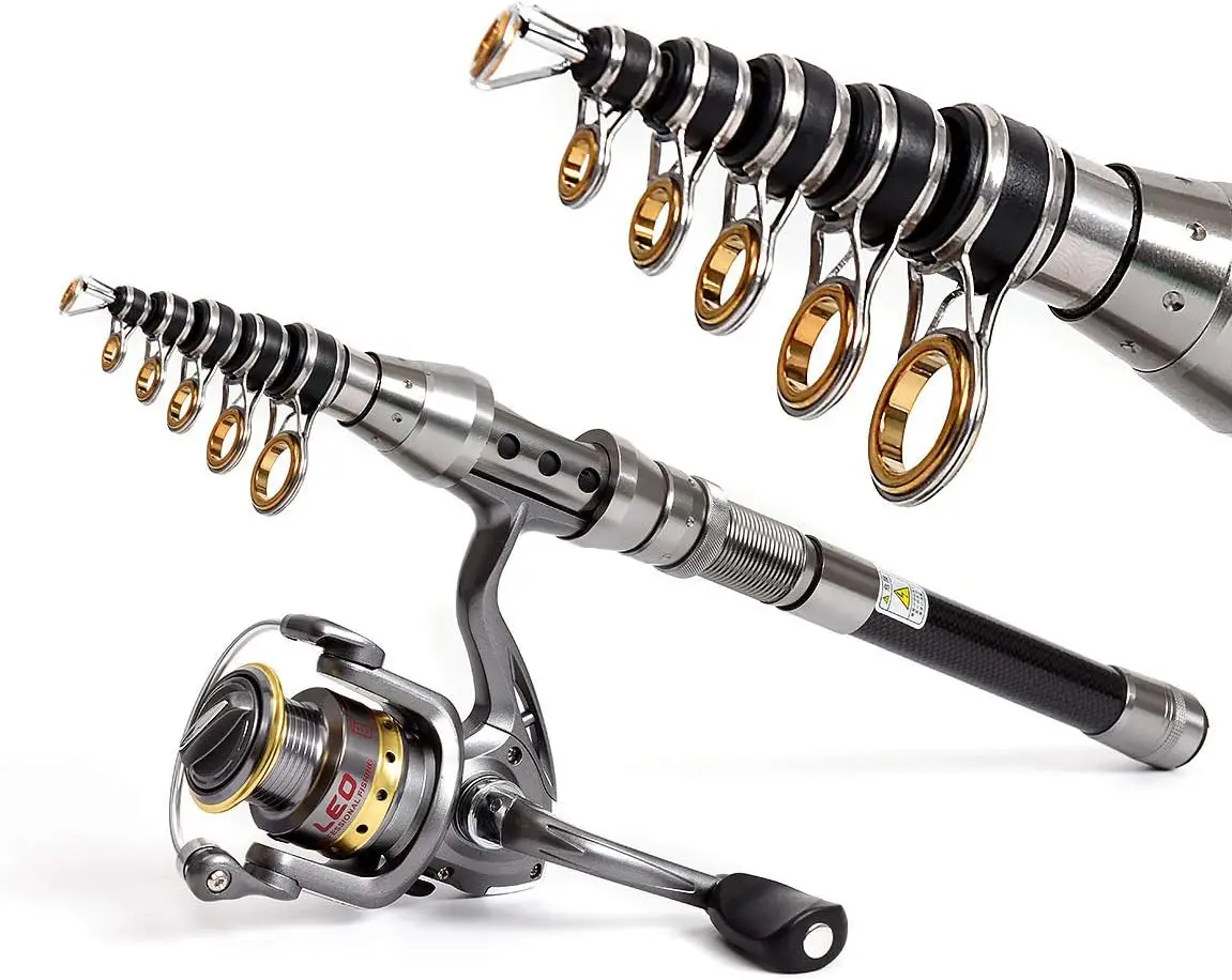 JACKGOLD Fishing Rod and Reel Combos - Carbon Fiber Telescopic Fishing Pole - Spinning Reel 12 +1 Shielded Bearings Stainless Steel BB