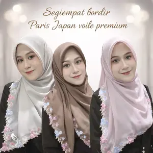 Segiempat tepi bordir bunga |Segiempat paris japan voal premium |Segiempat 150cmX150cm