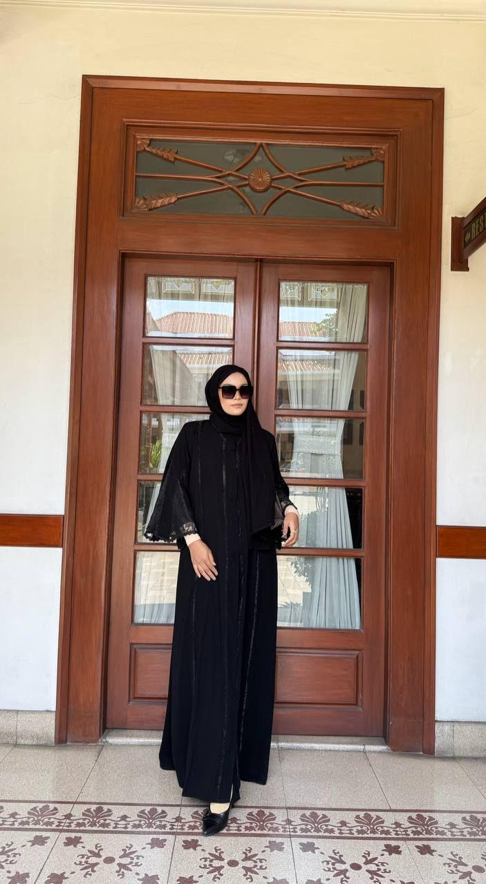 Kinara Brokat Abaya Hitam Raya Muslim Gamis Arab Dewasa Wanita Umroh Mata Hitam Dress Syari Maxi Turki Bordir Remaja Lebaran Mewah Pesta Kondangan Kinara Brokat Cantik Outer Kombinasi