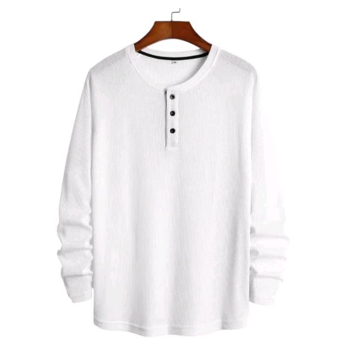 Kaos Polos Waffle Panjang Pria Kerah Sanghay Warna Coklat Slim Logo Jersey - Tangan, Casual 5