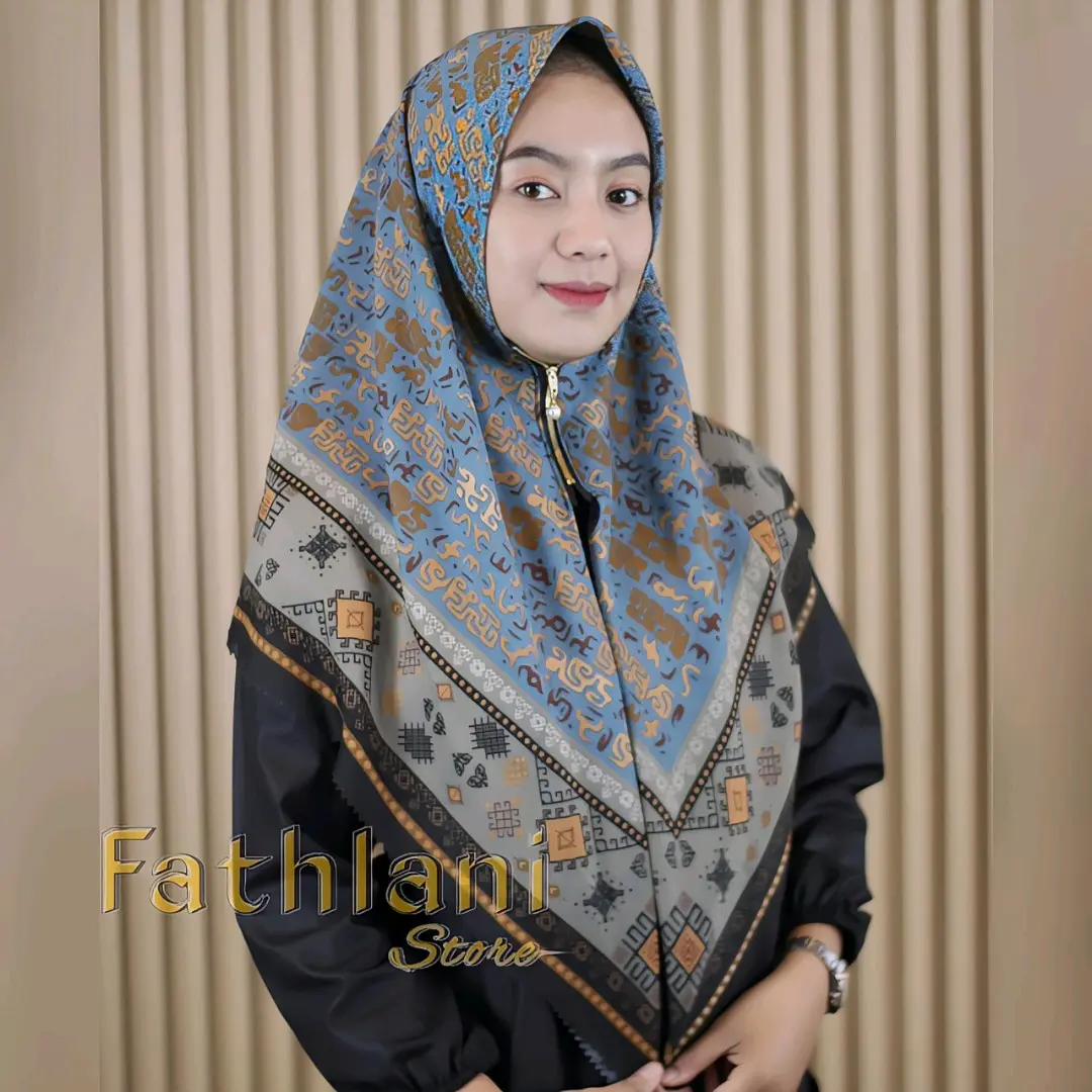 Kerudung resleting dagu / hijab Muslim  Voal motif / kerudung zipper instant / hijab instant  Nyaman Mewah  hijab Segi Empat Lembut