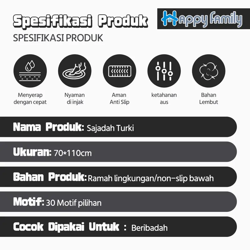 (HF) LOKAL Sajadah Kubah Motif Turki Elegan 70x110CM Glossy AntiSlip Lembut 1