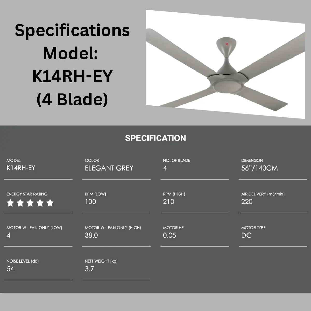 KDK RYOU SERIES CEILING FAN K14RH / K14PH-EY/PBR/WA & K96PH (38