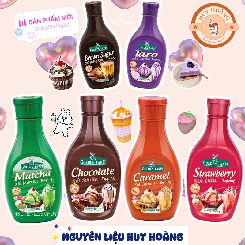   CHÍNH HÃNG  Xốt Sốt Matcha Socola Dâu Caramel Khoai Môn Đường Đen GOLDEN FARM - HUYHOANG 630g Topping nguyên liệu trà sữa 