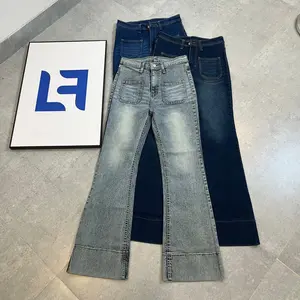 LF - Alice Jeans Pocket -  Highwaist Cutbray Jeans Retro Lipat Lebar -  Flare Jeans Retro Vintage Panjang Denim
