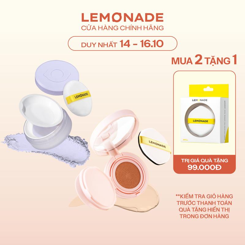 Combo 01 Phấn phủ mỏng nhẹ kiềm dầu thuần chay chống nắng Lemonade Supermatte No Makeup Loose Powder và 01 Phấn nước siêu kiềm dầu Lemonade Supermatte Cushion 15g