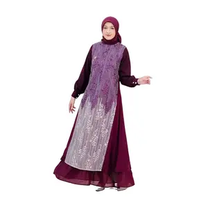 Ninos Design Varisha Dress Bunga Ceruty Kancing Mewah Motif Muslim Panjang Pesta Pink Etnik Brocade Embroideery Mix Yurizu Mix Ceruty Babydoll Wudhu Friendly Manset Ruffle Gamis Kondangan