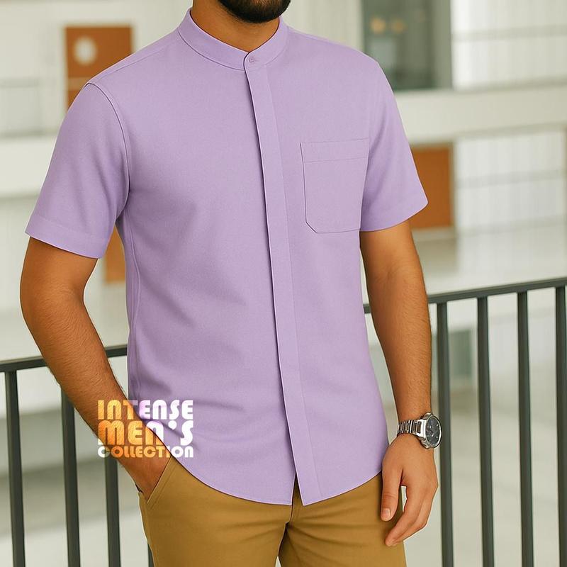 Men's Short Sleeve Mandarin Collar Cotton Shirt