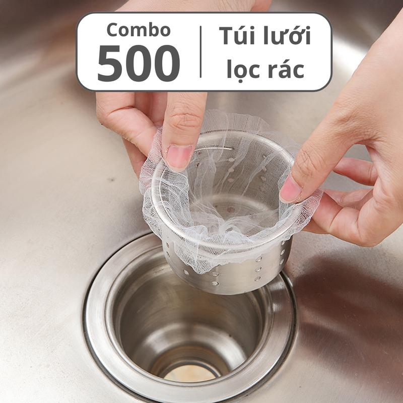  Combo 500 túi lưới lọc rác bồn rửa chén Living C ngăn ngừa nghẹt cống 