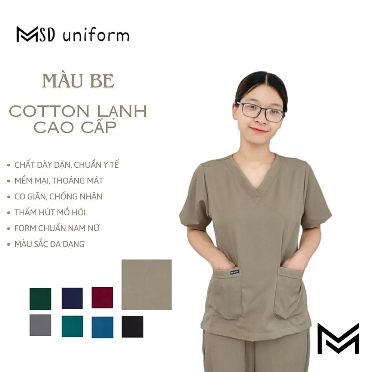 Bộ Scrubs Bác Sĩ, Y Tế Bộ Đồ Cổ Tim Vải Lon Nhật Màu Xanh Lá Cây -Bác Sĩ, Dược Sĩ, Y Tá, Spa Áo Top Nữ Women Thun Quần scrub  scotim