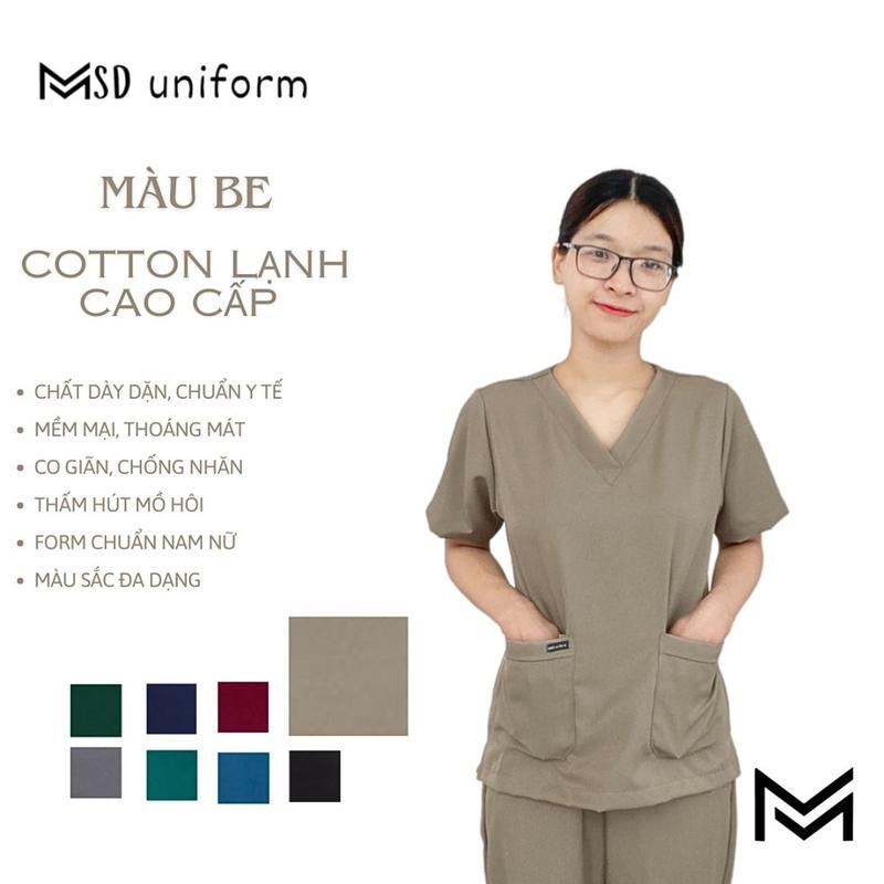 Bộ Scrubs Bác Sĩ Y Tế Bộ Đồ Cổ Tim Vải COTTON LANH VN Màu Xanh Lá Cây -Bác Sĩ Dược Sĩ Y Tá Spa Áo Top Nữ Women Thun Quần scrub scotim