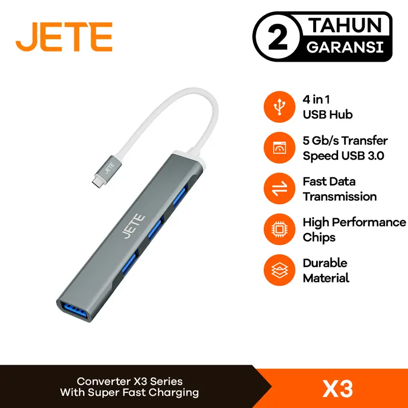 USB Hub Type C 4 in 1 JETE X3 Converter - Garansi 2 Tahun Card 0